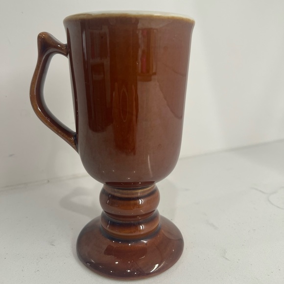Vintage HALL 1272 Brown Ceramic Pedestal Irish Coffee Mug - Picture 2 of 6